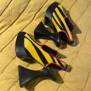Yellow zebra Fluevogs Munster slingbacks